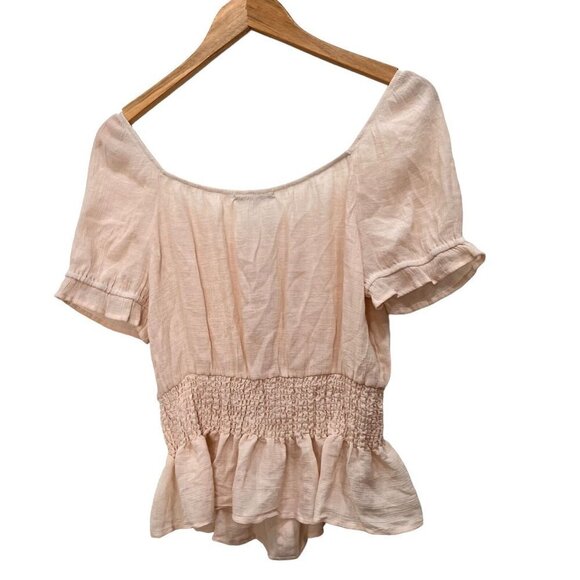 Crescent & Willough Peasant Top Light Peach Scoop Neck Short Sleeve Size L - Picture 2 of 11